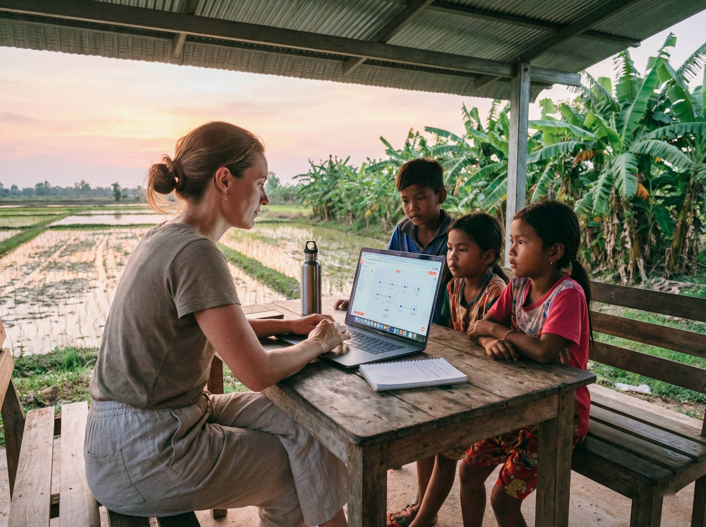 Bénévoles et volontaires en mission humanitaire au Cambodge pour l'ONG AVEC